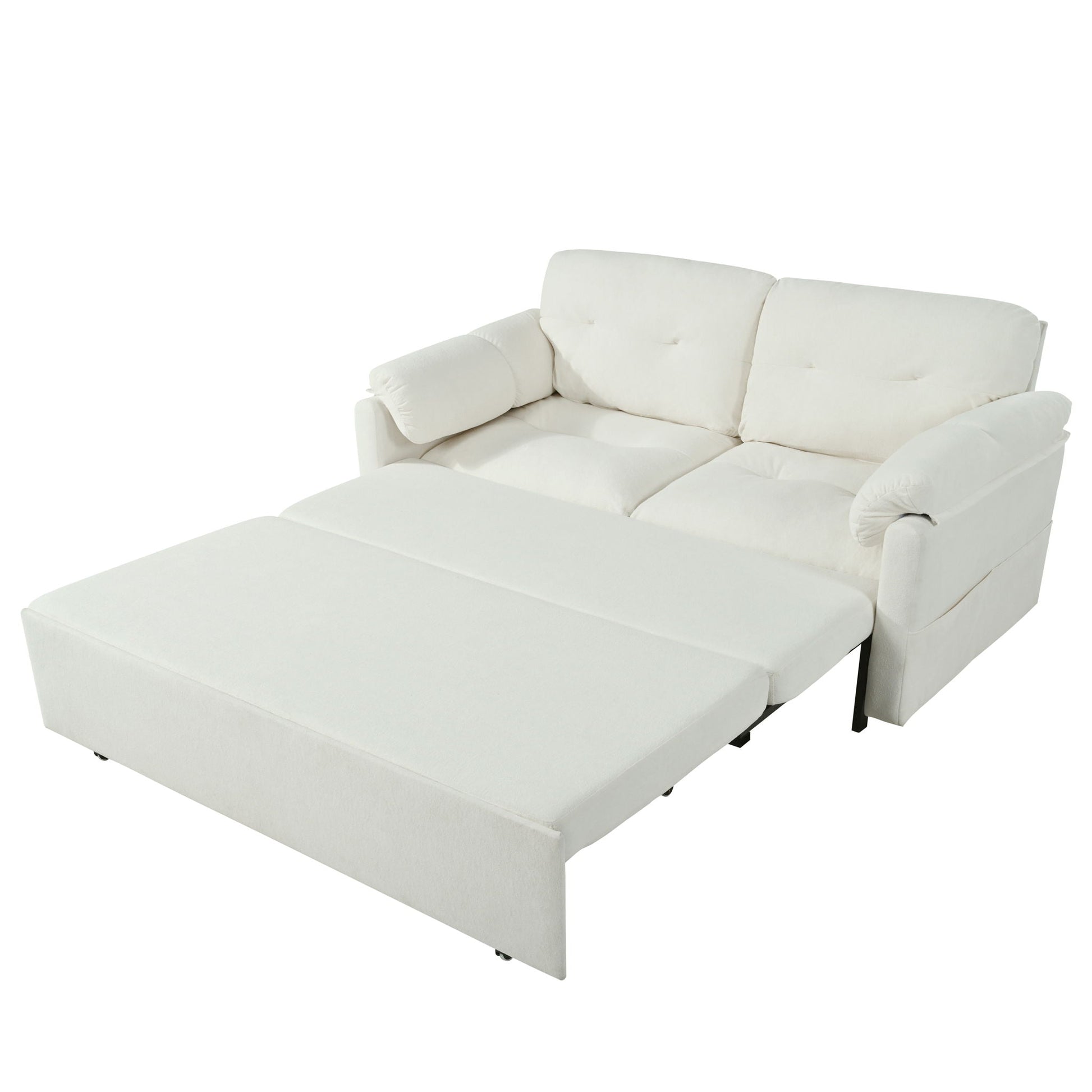 HouseOfZazla convertible 3-in-1 pull-out sofa bed cream with side storage and queen sleeper on Tampa Home & Garden Store