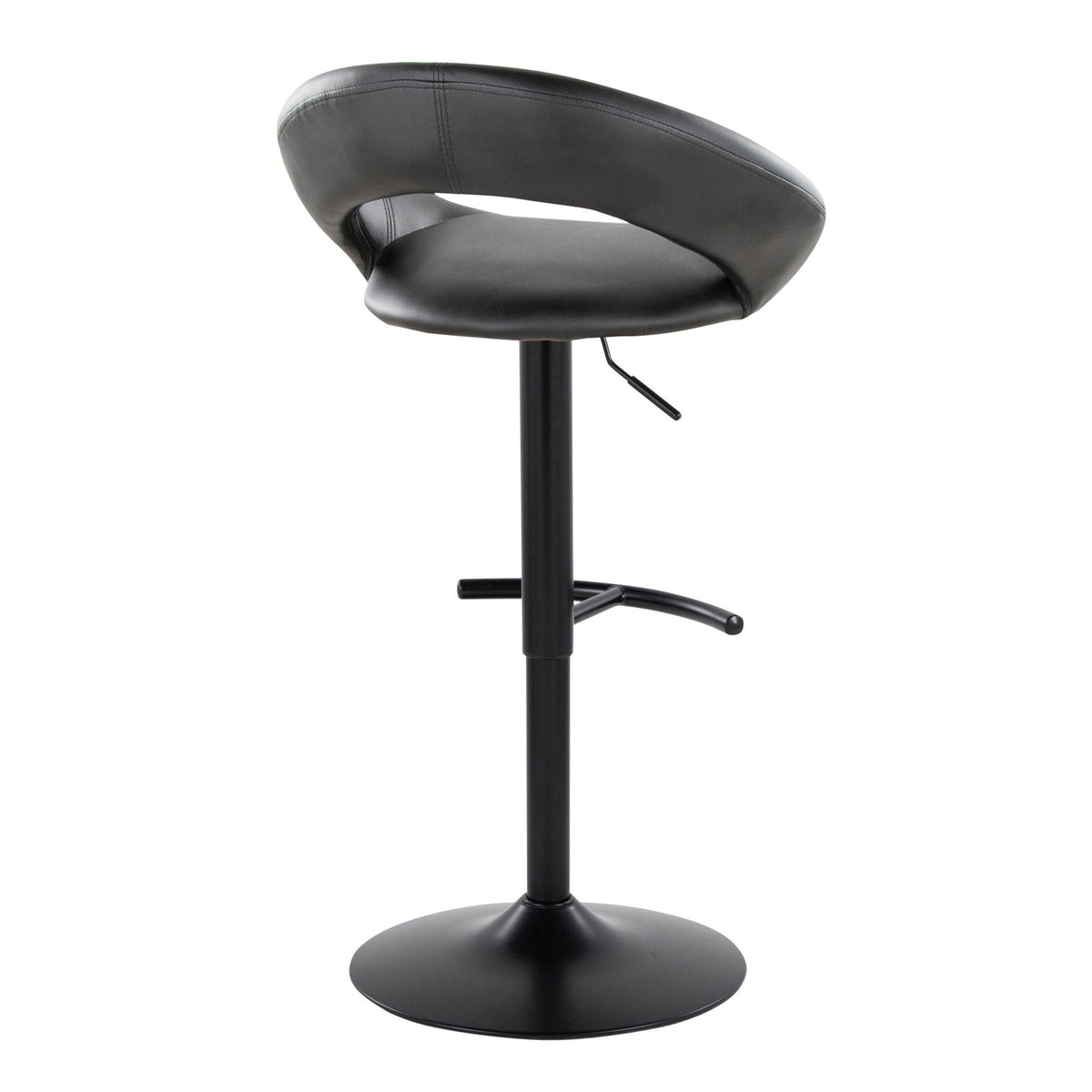 Contemporary black adjustable barstool with swivel, curved back, rounded T-footrest on Tampa Home & Garden Store