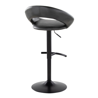 Contemporary black adjustable barstool with swivel, curved back, rounded T-footrest on Tampa Home & Garden Store
