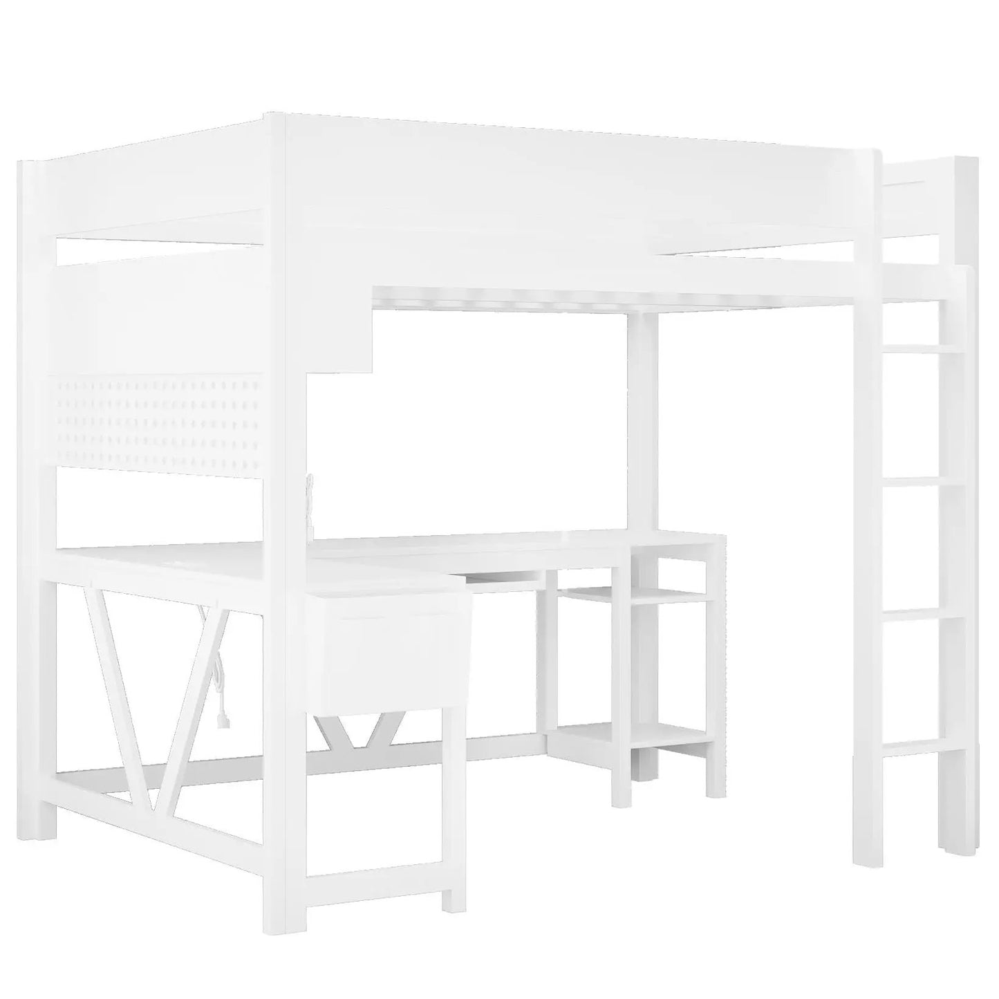 Gaming Loft Bed with Desk and LED Lighting