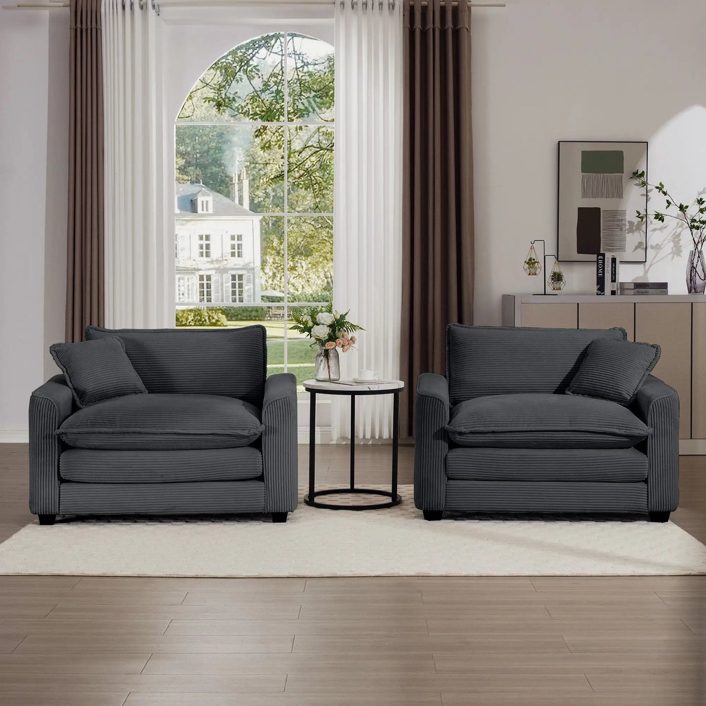 Modern Classic Fabric Single Chair Deep Seat Sofa With Pillow gray fabric 2 chairs on Tampa Home & Garden Store