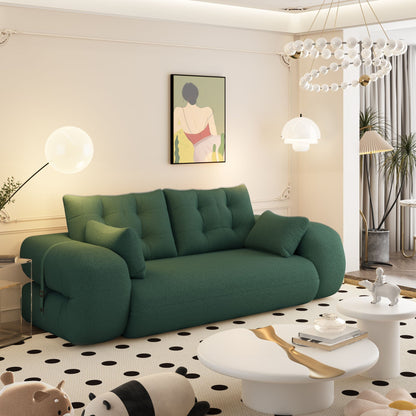 HouseOfZazla floor sofa in emerald green for a cozy living room with a polka dot rug on Tampa Home & Garden Store