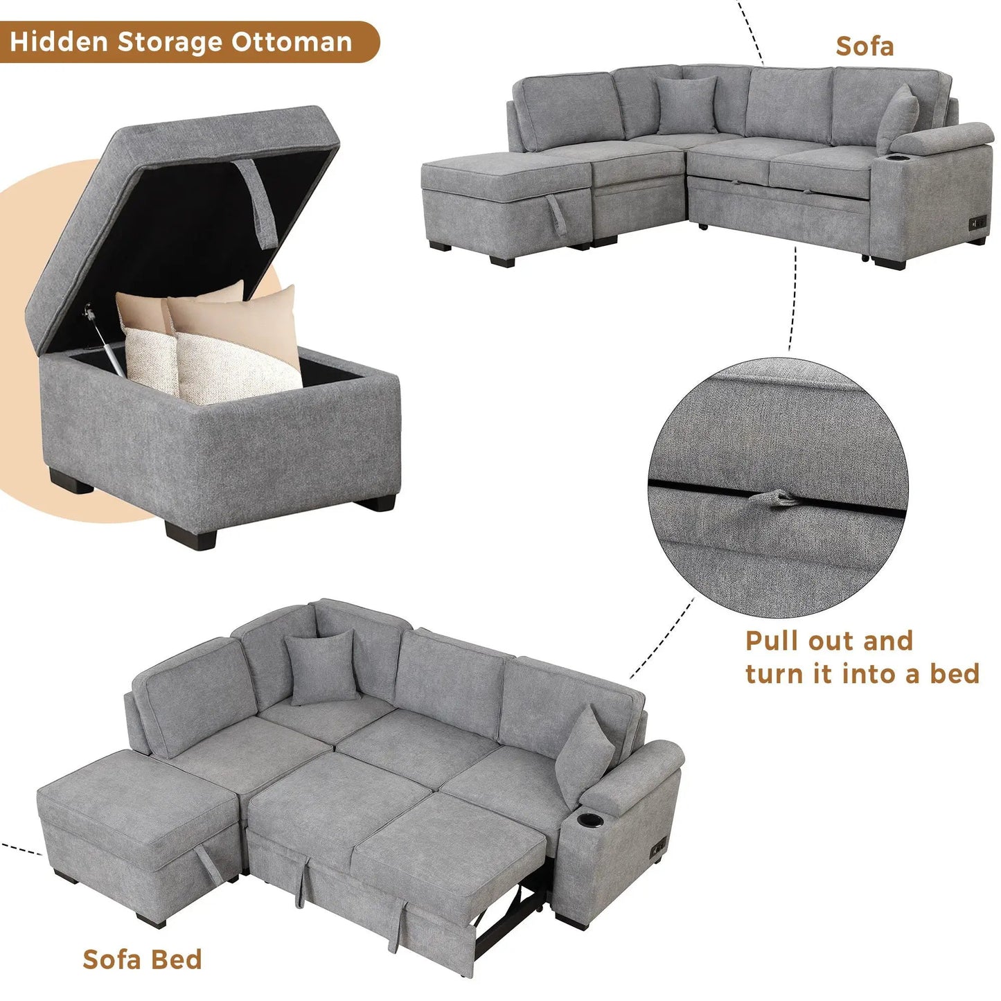 Sleeper Sofa Bed With Storage 2 In 1 Couch