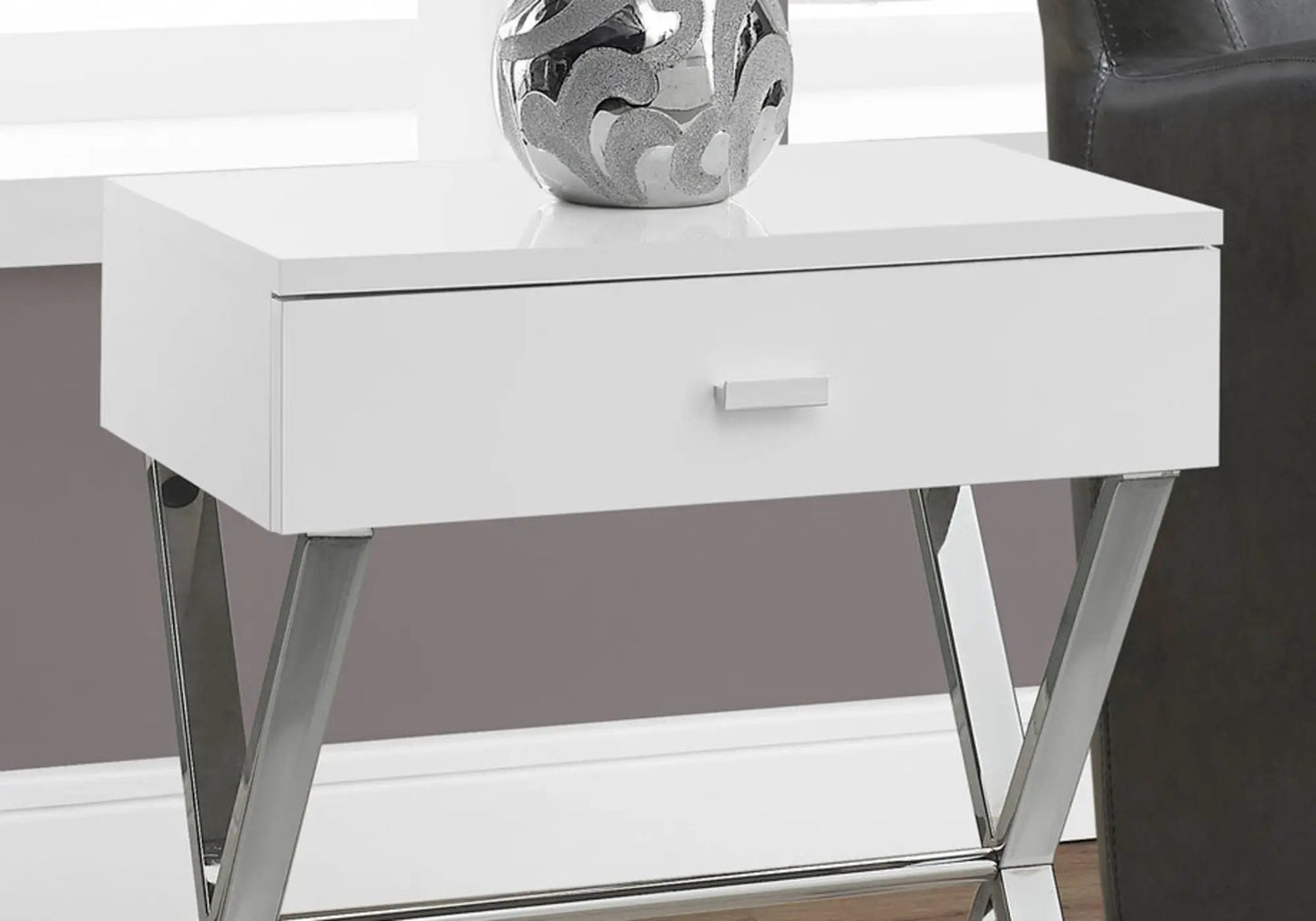 Accent Side X Table Storage Drawer Modern