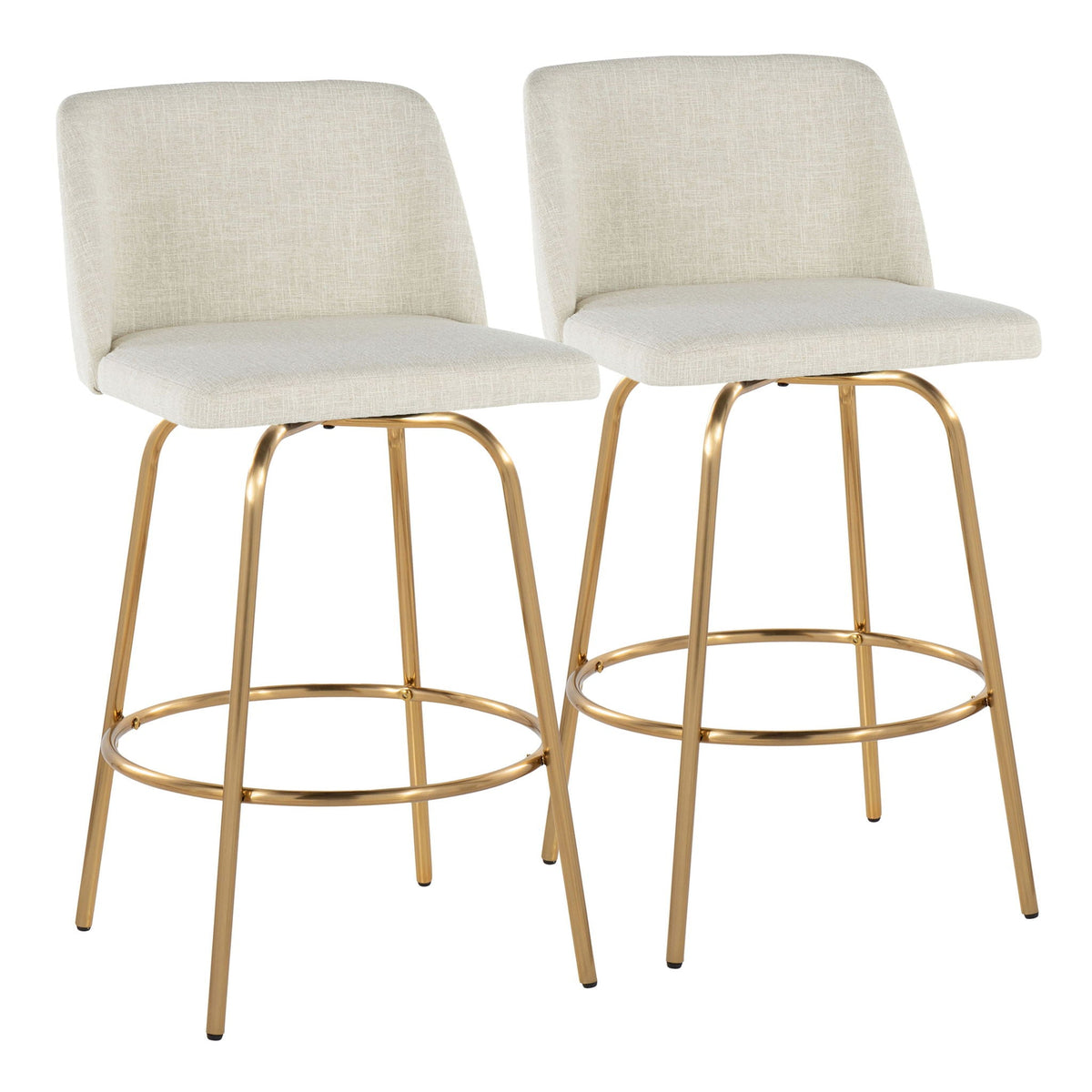 Toriano Swivel Counter Stool, beige fabric, gold metal legs, footring, set of 2 by HouseOfZazla on Tampa Home & Garden Store
