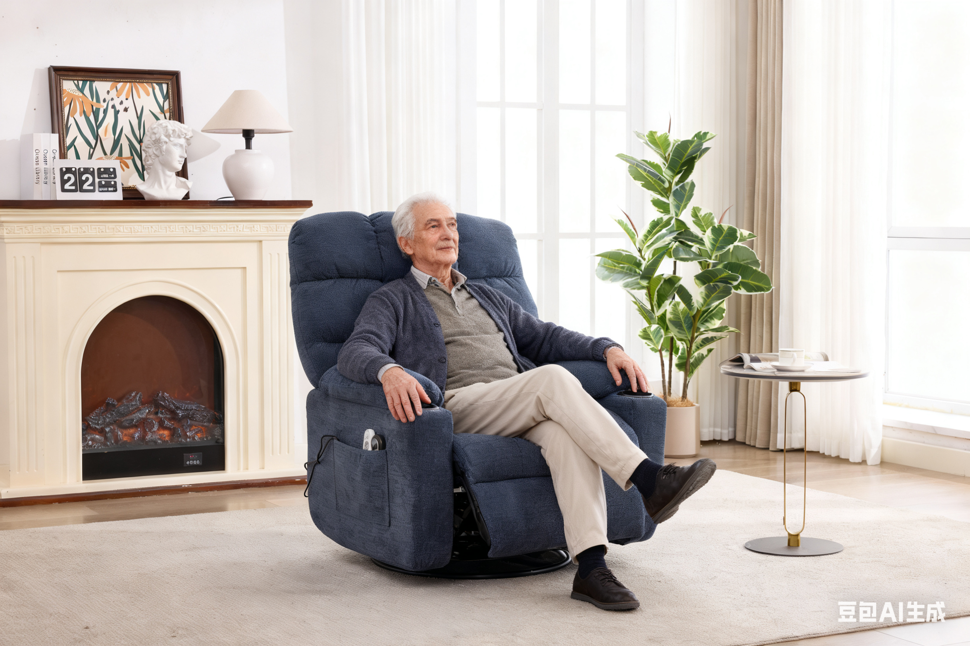 Heat massage electric recliner chair with rocker and swivel in blue fabric by HouseOfZazla on Tampa Home & Garden Store