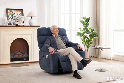 Heat massage electric recliner chair with rocker and swivel in blue fabric by HouseOfZazla on Tampa Home & Garden Store