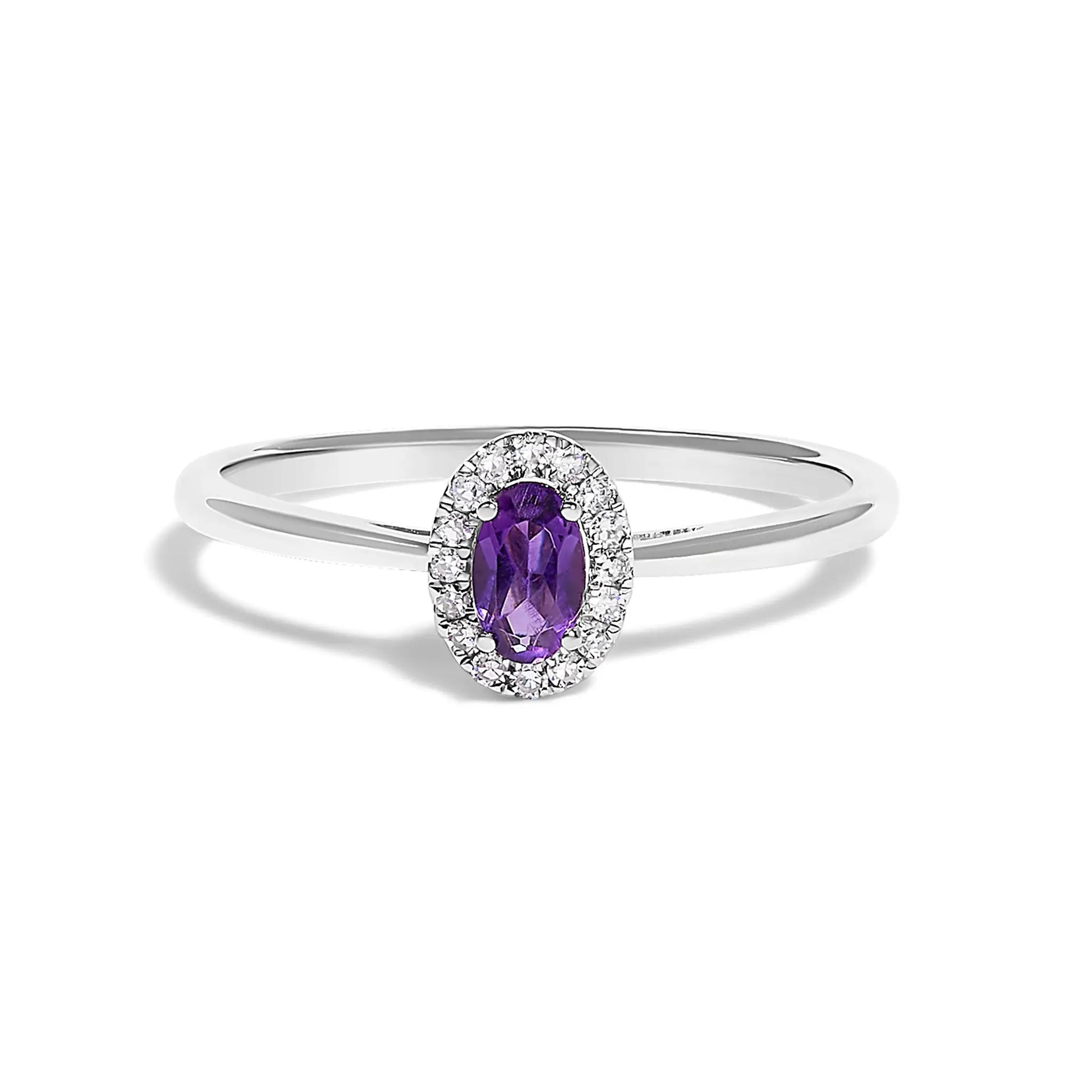 Ring 10K white gold oval amethyst halo with diamond accents, size 6.5, Bids.com on Tampa Home & Garden Store