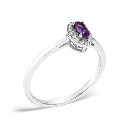 Ring 10K white gold with 5x3mm oval purple amethyst and diamond halo size 6.5 on Tampa Home & Garden Store