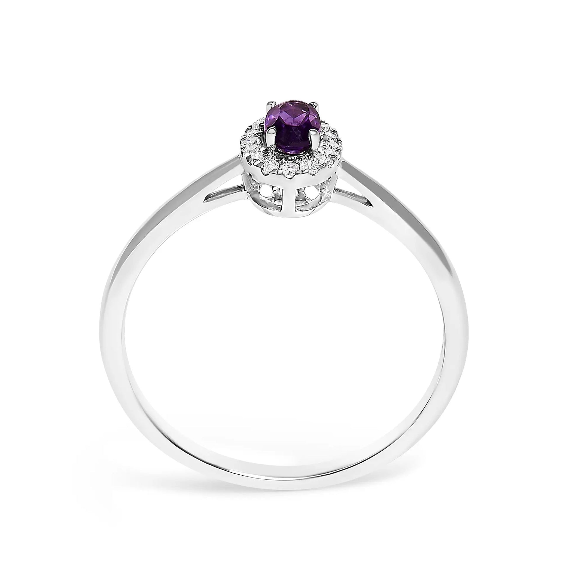 Ring 10K white gold amethyst halo with diamond accents, oval purple gem, size 6.5 Bids.com on Tampa Home & Garden Store