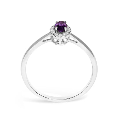 Ring 10K white gold amethyst halo with diamond accents, oval purple gem, size 6.5 Bids.com on Tampa Home & Garden Store