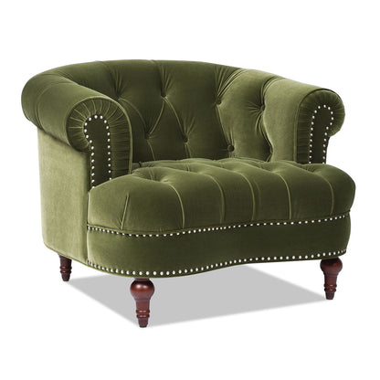 Victorian tufted velvet accent chair by HouseOfZazla in dark green with nailhead trim on Tampa Home & Garden Store