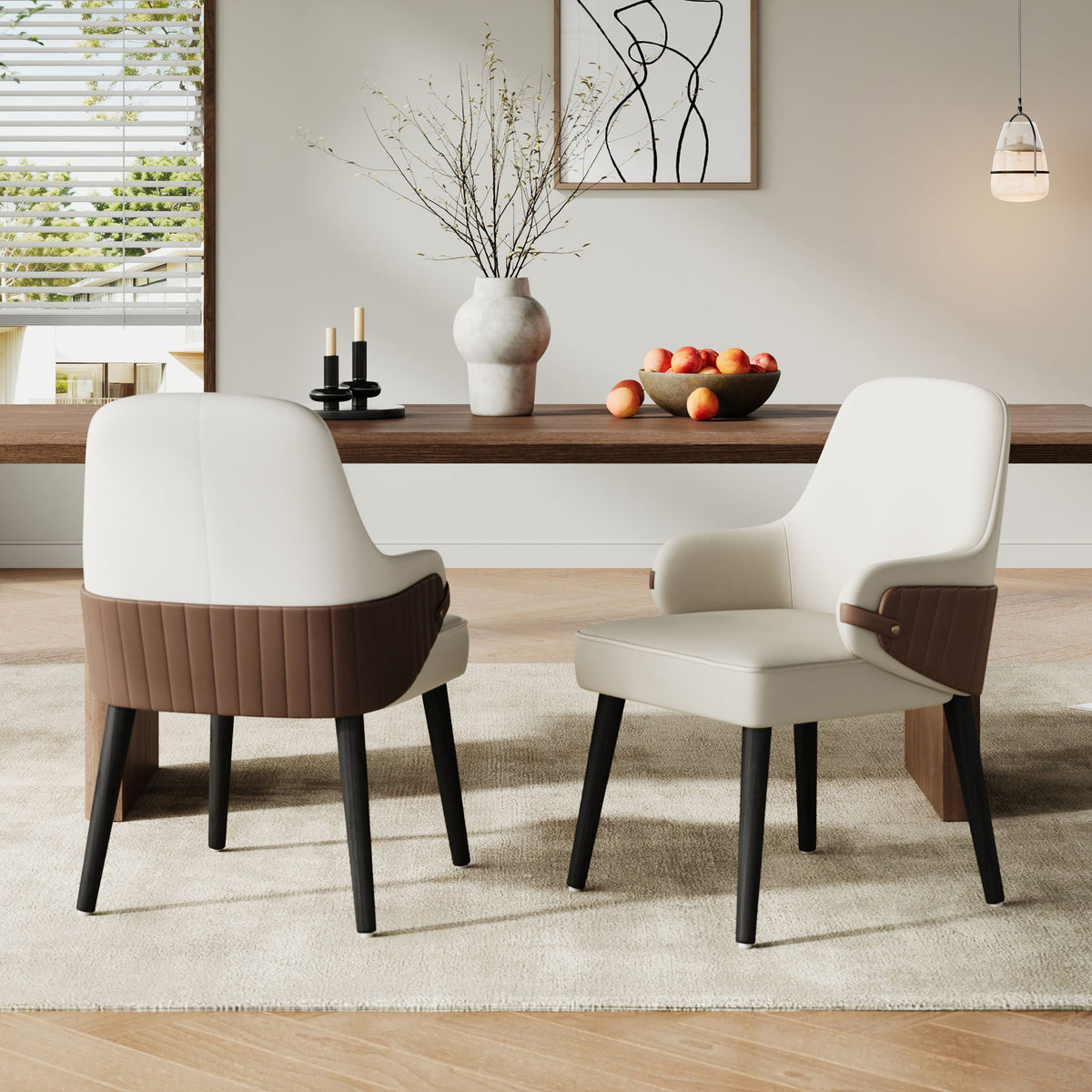 Indoor dining chair set of 2 with ergonomic armrests in beige and brown by HouseOfZazla on Tampa Home & Garden Store