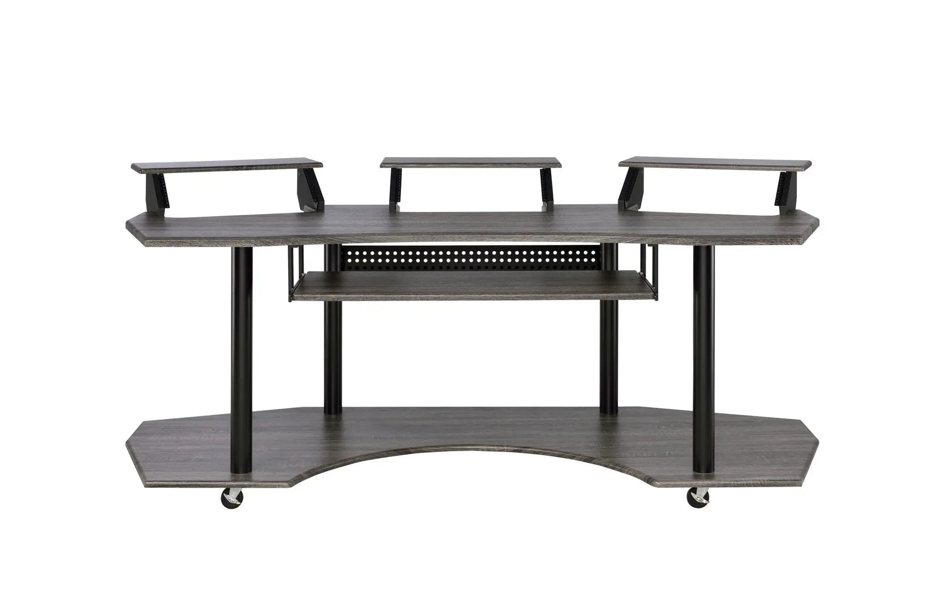 Eleazar wood music recording studio desk with 3 monitor shelves and perforated back panel on Tampa Home & Garden Store