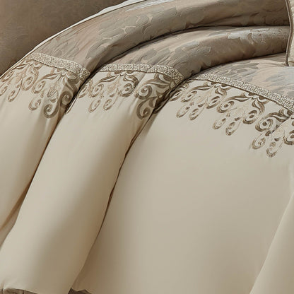 Hillcrest Ivory Damask and Jacquard Comforter Set