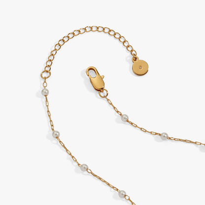 Cross Four Thirteen Pearl Rosary Chain Necklace