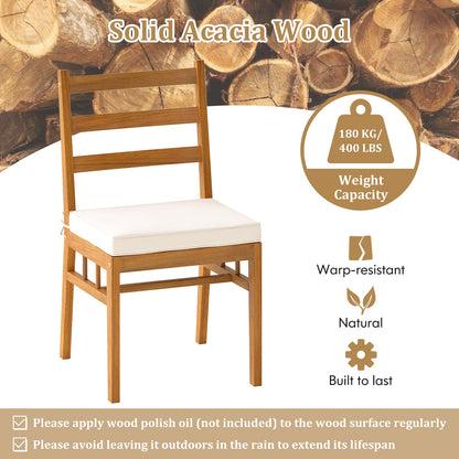 Outdoor Wooden Dining Chair Set of 4 with Padded Seat Cushions-White