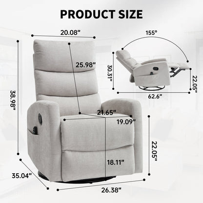 Heat Massage Manual Recliner Chair with Rocker and Swivel in gray fabric by HouseOfZazla on Tampa Home & Garden Store