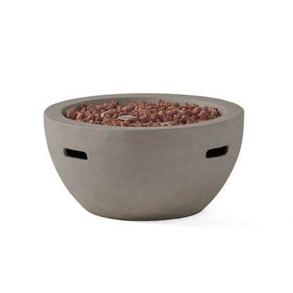 27-inch bowl-shaped MGO 40,000 BTU propane fire pit, light grey with rocky lava fill on Tampa Home & Garden Store