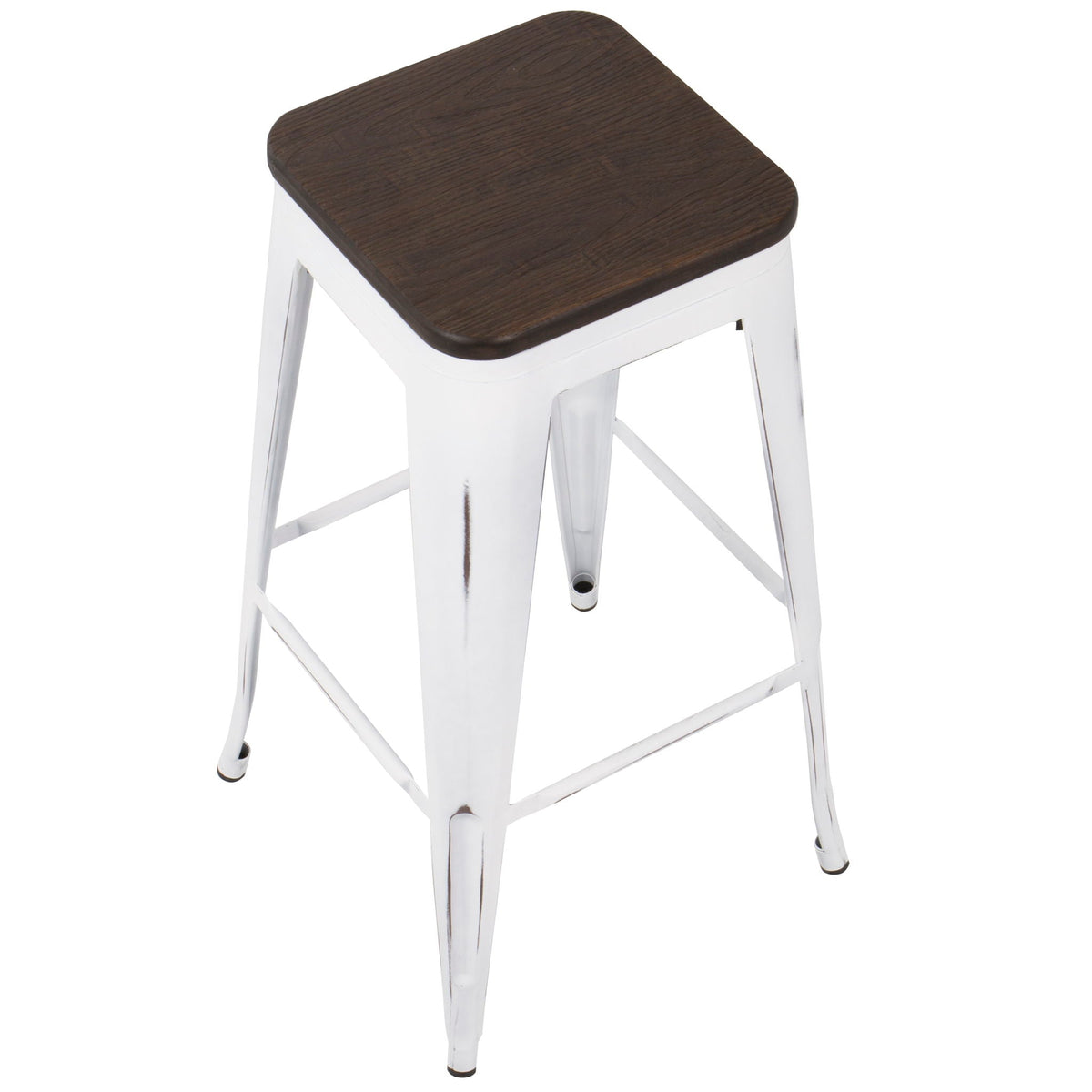 Contemporary stackable barstool set of 2 with dark wood seat and white legs on Tampa Home & Garden Store