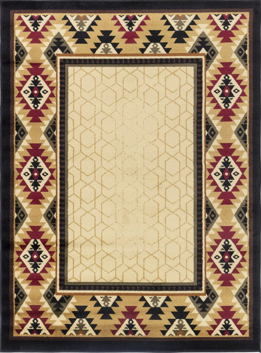 Tribes Southwest Area Rug beige center lattice; tan, black, red border Unique Piece Furniture on Tampa Home & Garden Store