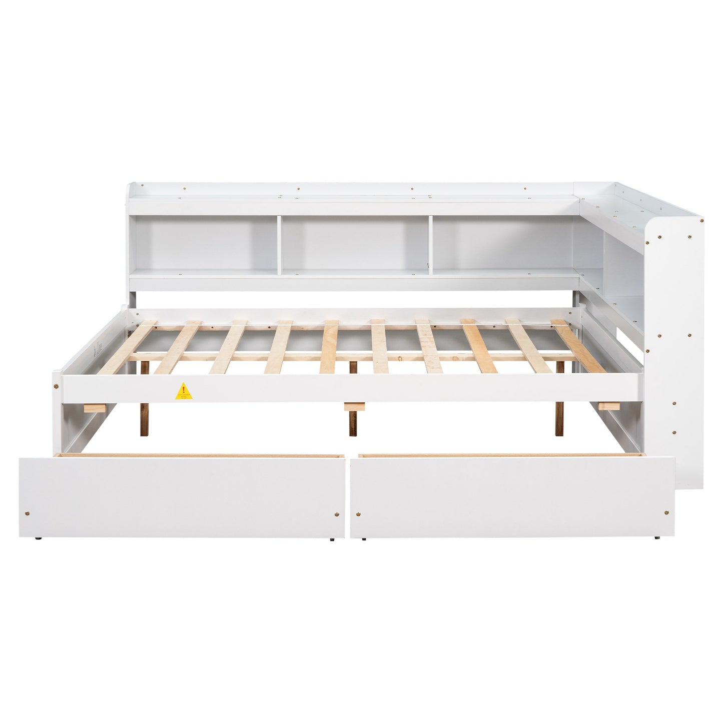 Full Bed with L-shaped Bookcases, Drawers ,White - Tampa Home & Garden Store