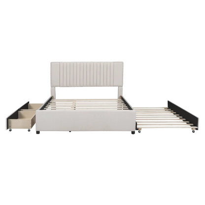 Upholstered Platform Bed With Drawers Headboard