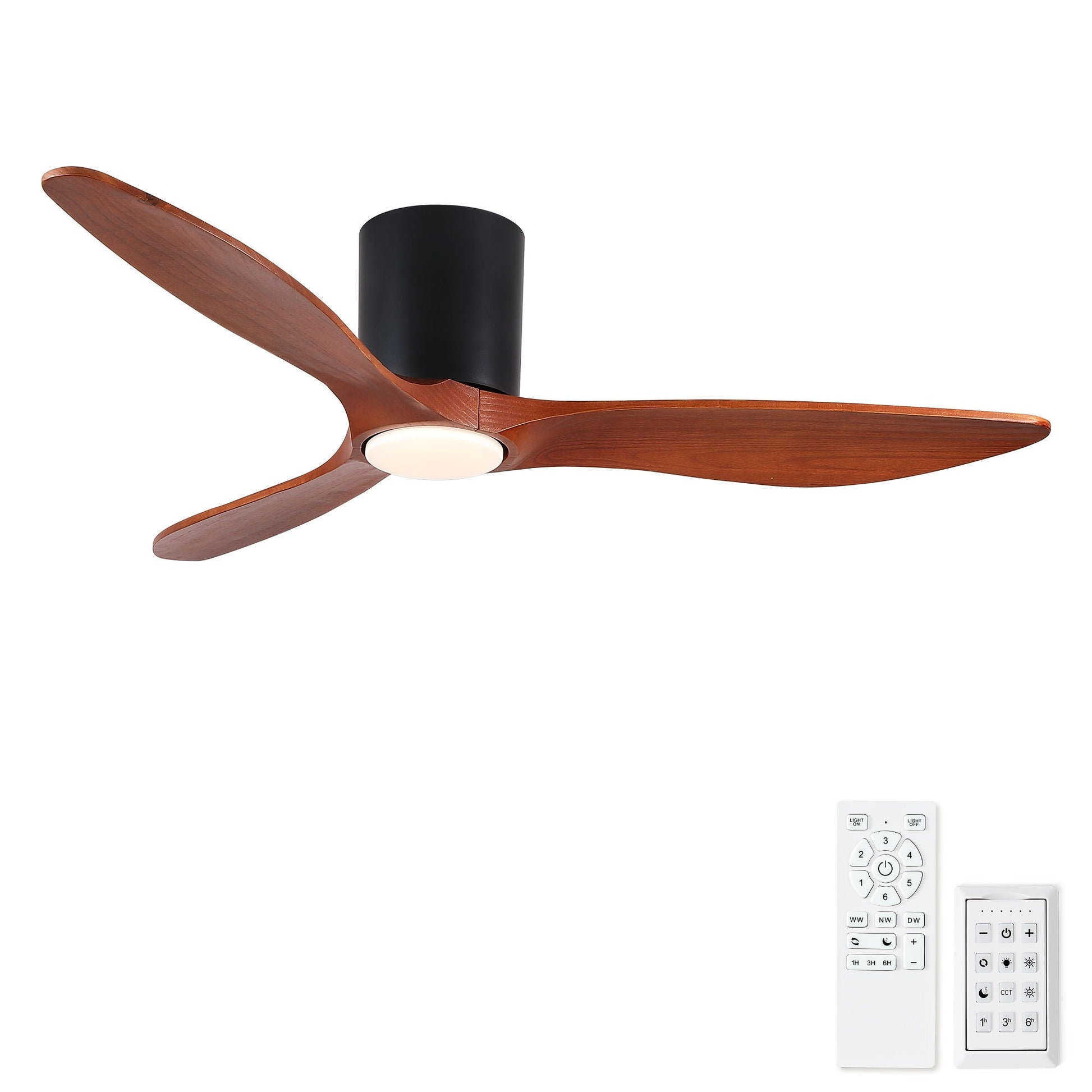 Low Profile Flush Mount Ceiling Fan by HouseOfZazla with matte black motor and wood blades on Tampa Home & Garden Store