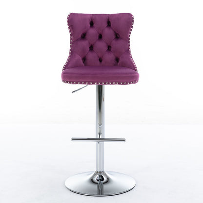 Swivel barstools 2-pack in purple tufted velvet with chrome base and nailhead trim HouseOfZazla on Tampa Home & Garden Store