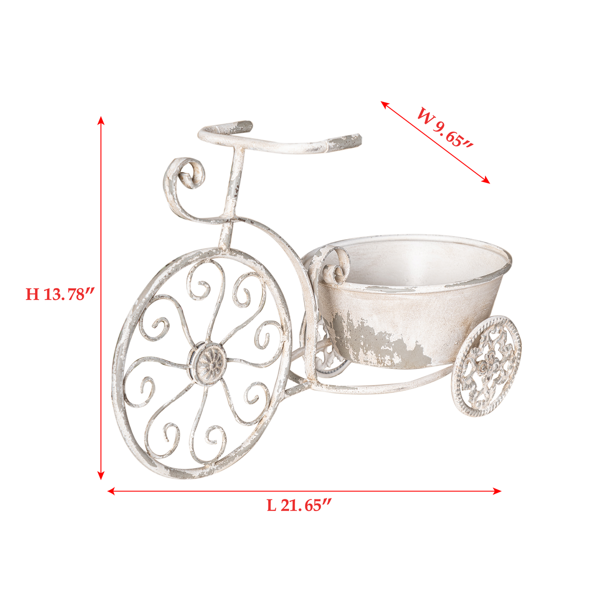 Rustic bicycle metal wire wall planter basket by HouseOfZazla in white distressed finish on Tampa Home & Garden Store