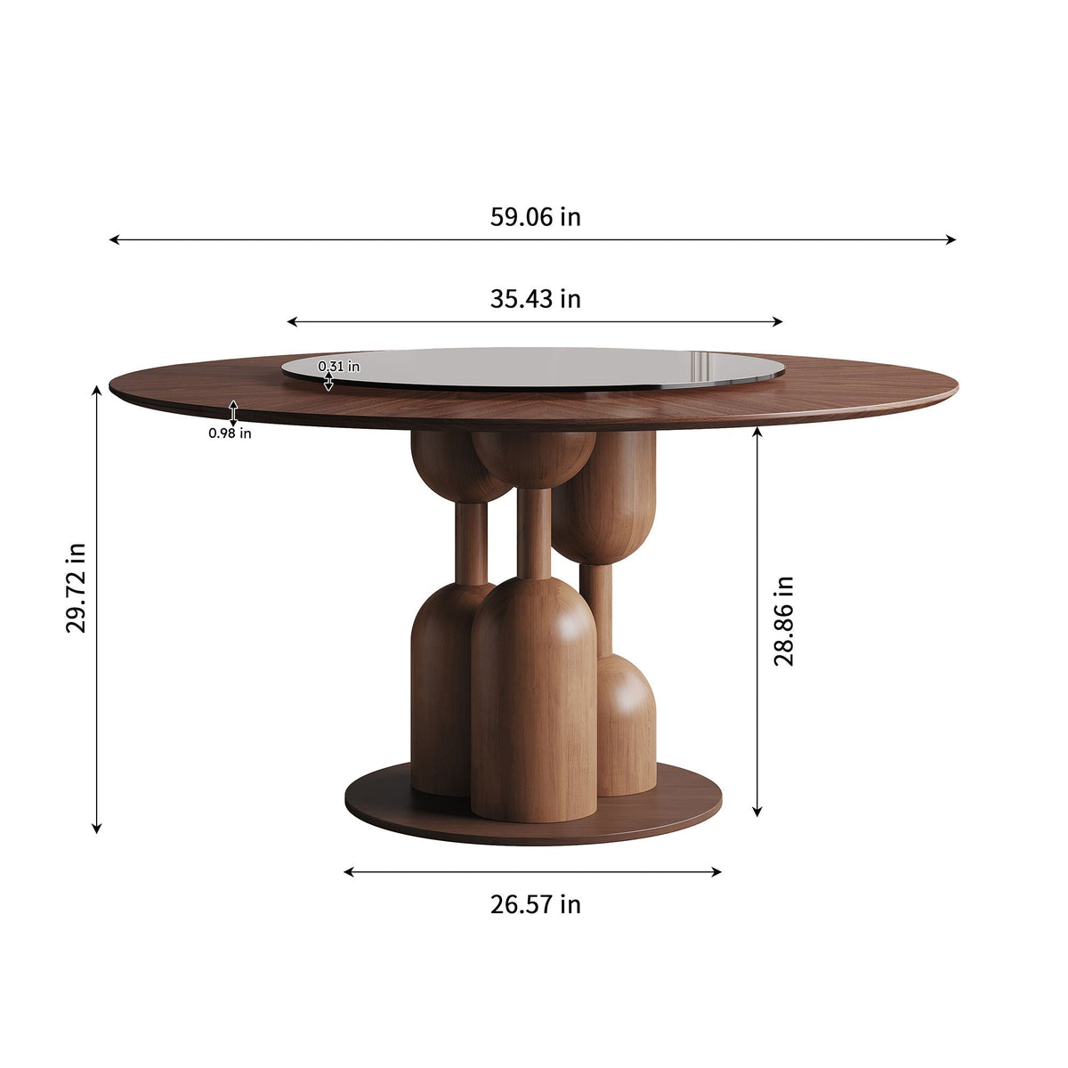 Round walnut dining table with glass lazy Susan on solid oak pedestal base HouseOfZazla on Tampa Home & Garden Store