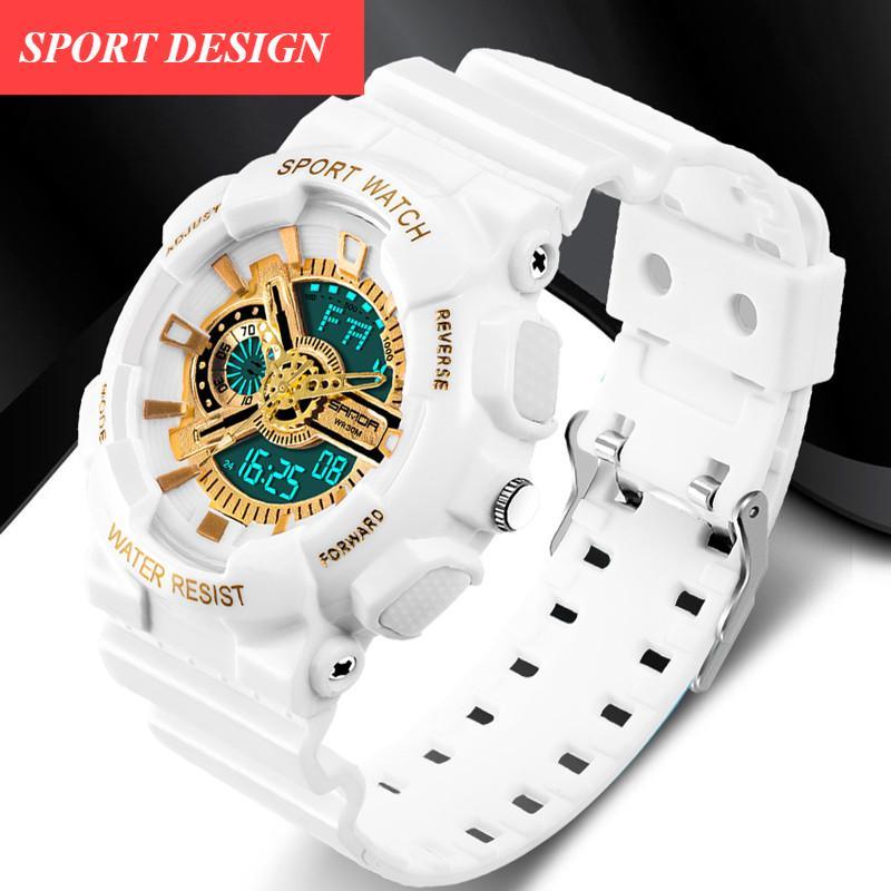 Stevvex white sport watch with LED digital-analog display, 30m water resistant, unisex on Tampa Home & Garden Store