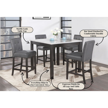 Espresso/White 5 Piece Bar Table and Stools Set with solid wood build and fabric stools on Tampa Home & Garden Store