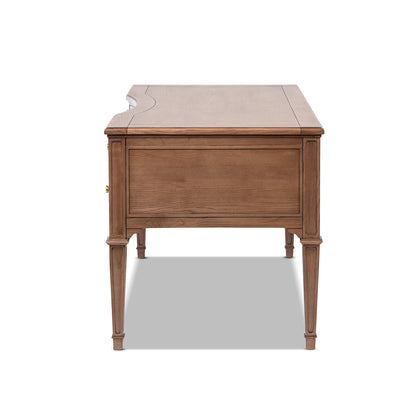 5-drawer Dauphin gold accent desk in brown ash veneer with brass hardware by HouseOfZazla on Tampa Home & Garden Store