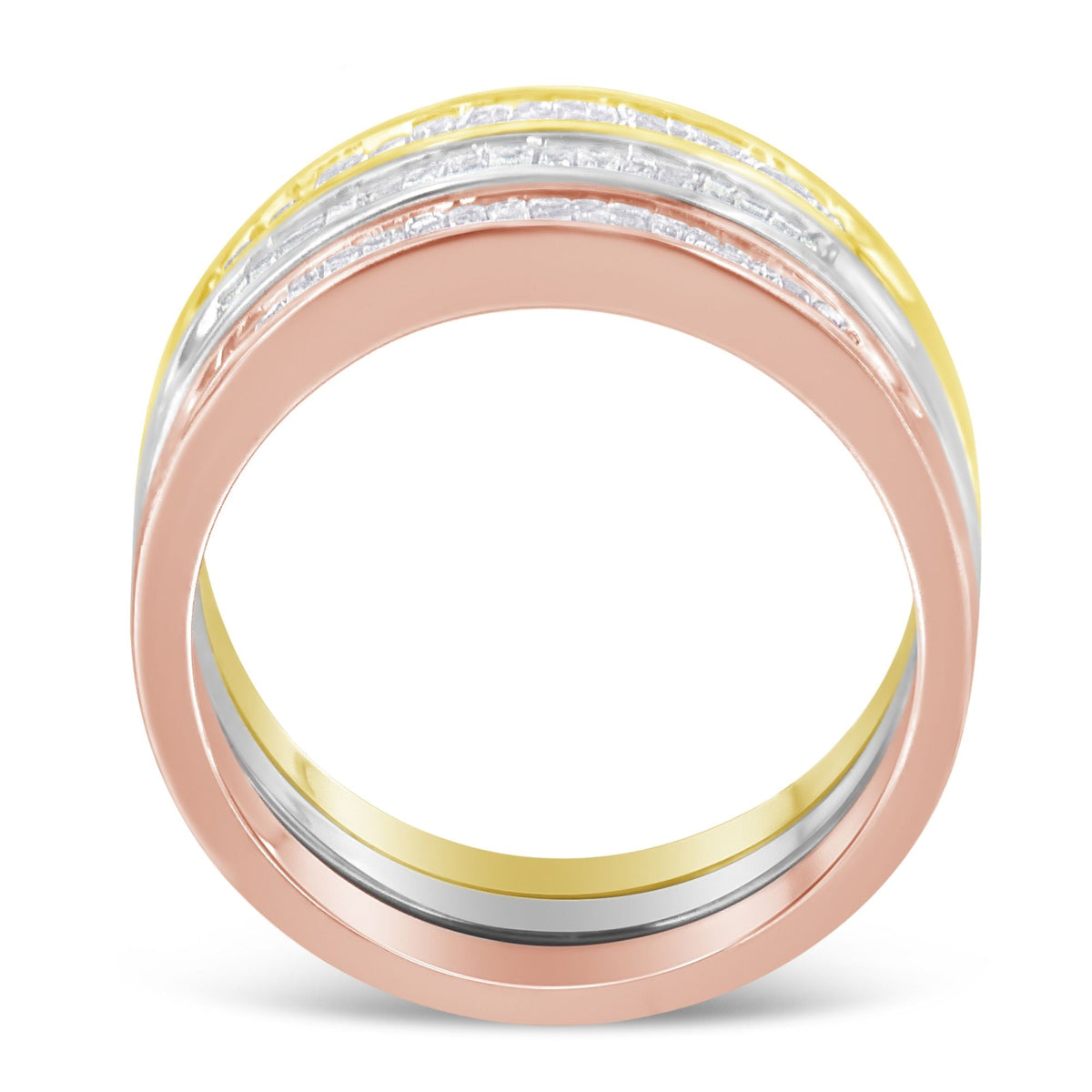 Diamond channel-set tri-color stackable ring set in gold over silver, 5/8 ctw, size 6 3/4 on Tampa Home & Garden Store