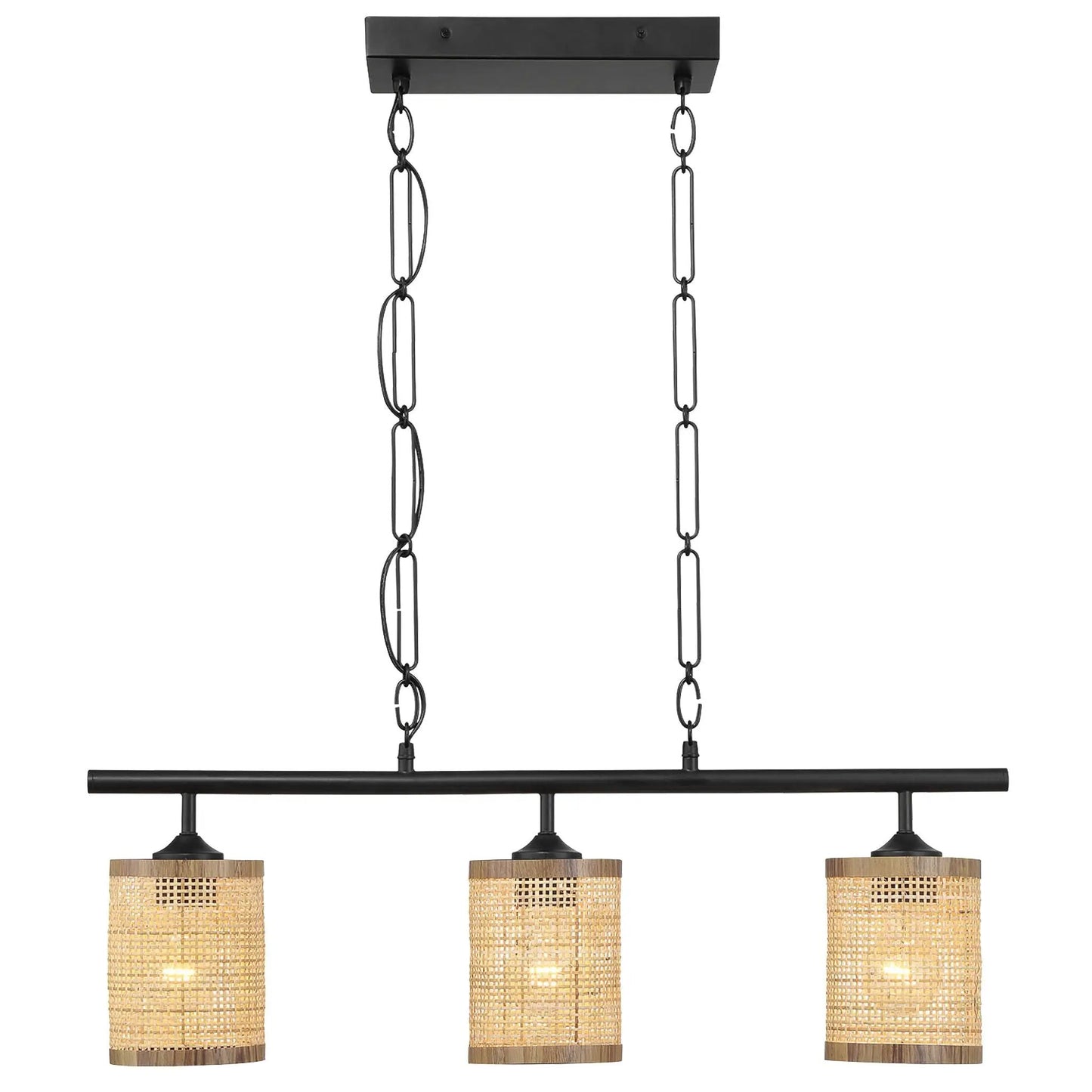 Elysian 3-light island ceiling lamp black metal frame with natural rattan shades on Tampa Home & Garden Store