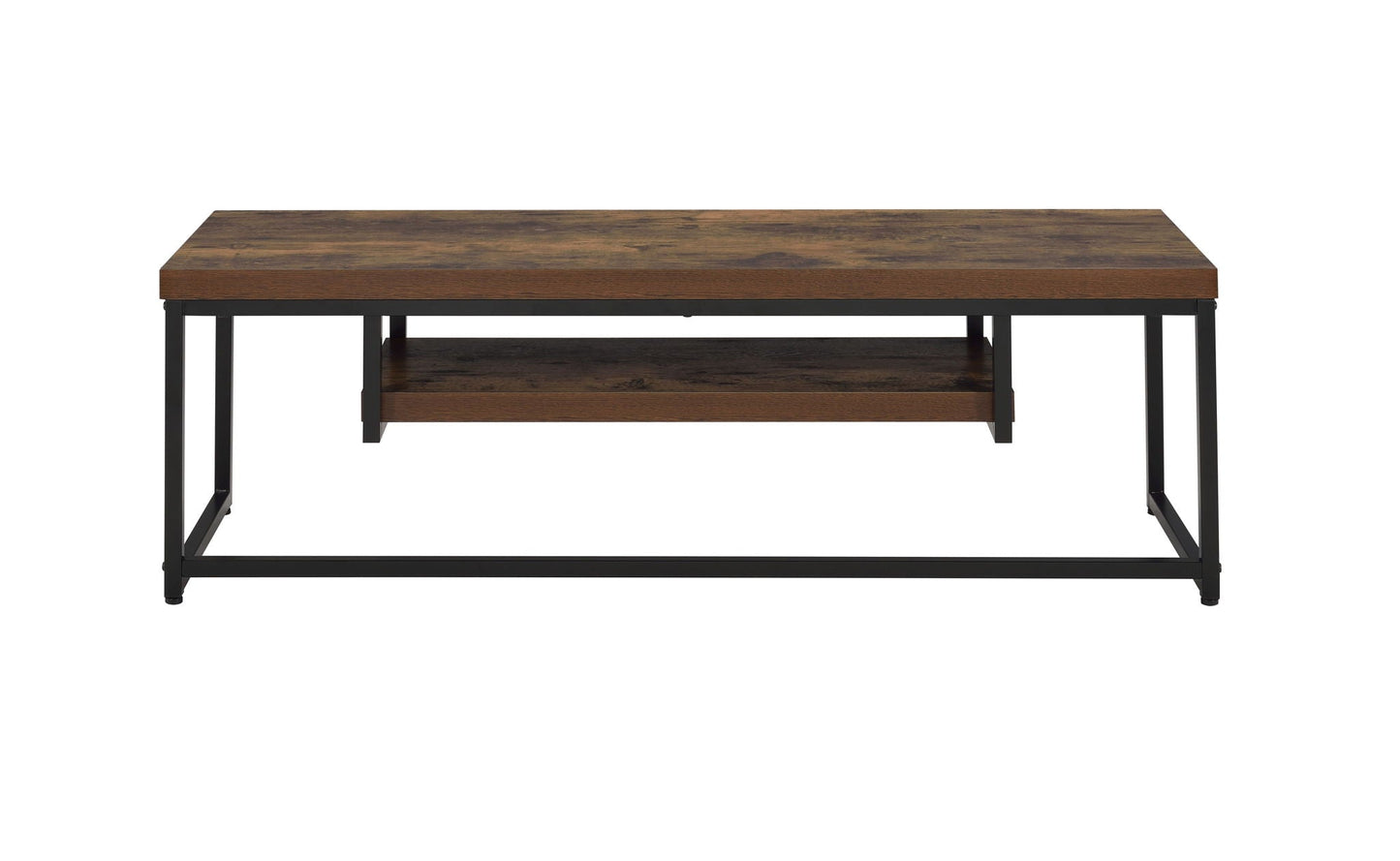 Bob TV Stand by HouseOfZazla with dark brown wood top, black metal frame, and lower shelf on Tampa Home & Garden Store