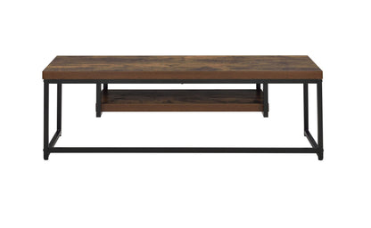Bob TV Stand by HouseOfZazla with dark brown wood top, black metal frame, and lower shelf on Tampa Home & Garden Store