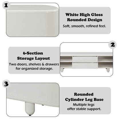 Gloss White TV Stand with Self-Closing Drawers by HouseOfZazla, 94in wide on Tampa Home & Garden Store