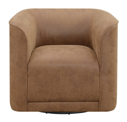 Brown Swivel Accent Chair HouseOfZazla leather‑look upholstery with curved arms and swivel base on Tampa Home & Garden Store