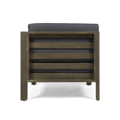 Oana 2 Piece Loveseat Set with Water Resistant Cushions in dark blue on a rustic wood frame on Tampa Home & Garden Store