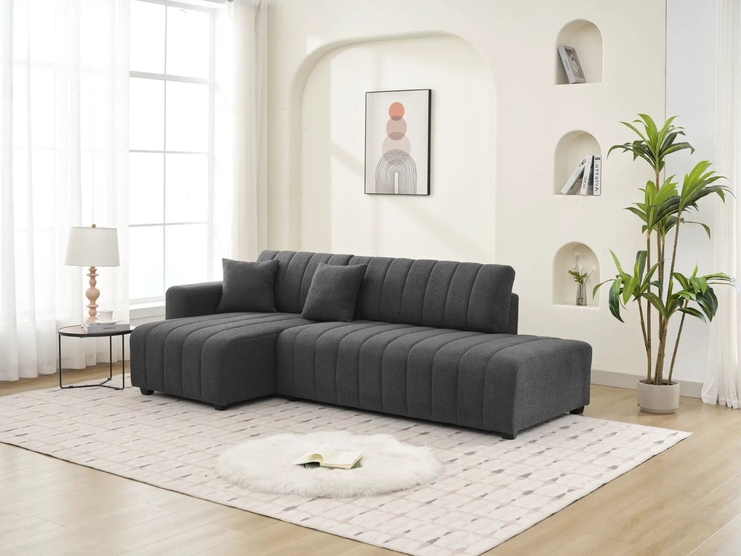 Jessica Lamb Wool Sectional Sofa with Chaise, dark gray, by Unique Piece Furniture on Tampa Home & Garden Store