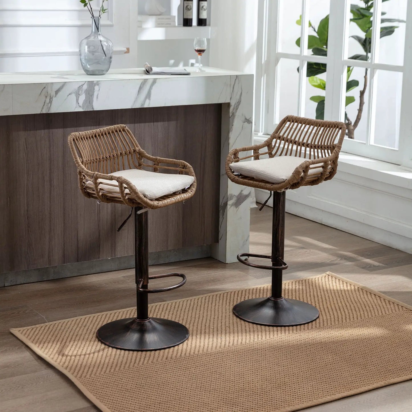 Modern Swivel Bar Stools with Footrest Set of 2