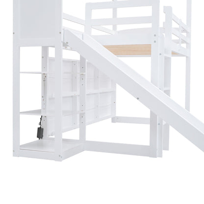 White loft bed with slide, storage shelves and climbing ramp by HouseOfZazla on Tampa Home & Garden Store