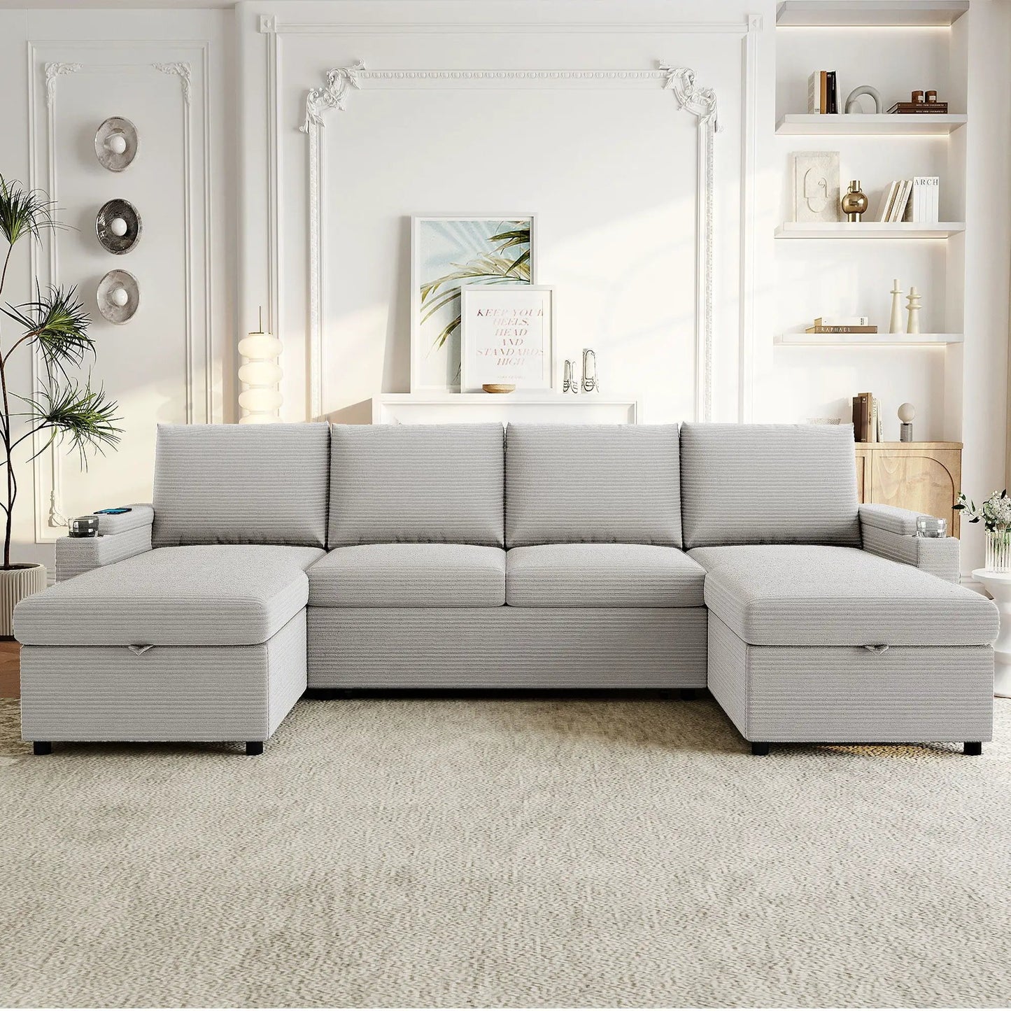U Shaped Sectional Sofa Bed with Storage Chaise