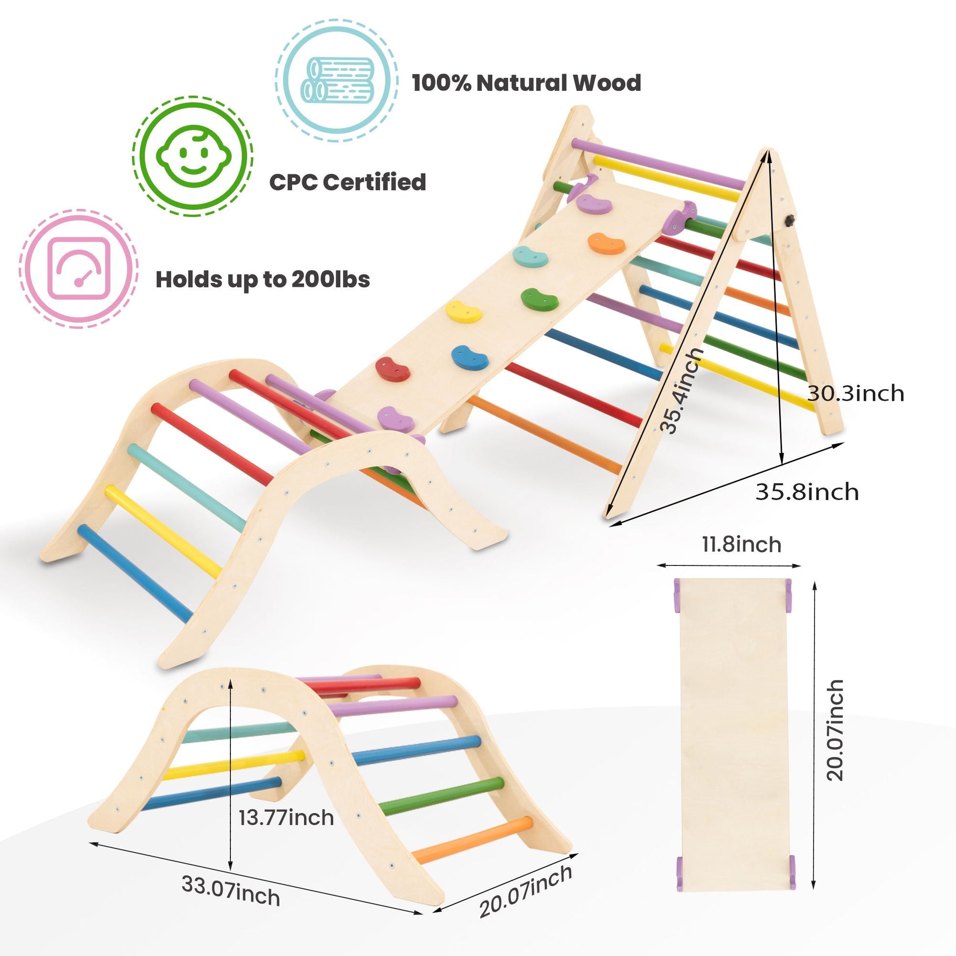 Gardenia Pikler Triangle Set Montessori climbing toys 2-piece rainbow rungs HouseOfZazla on Tampa Home & Garden Store