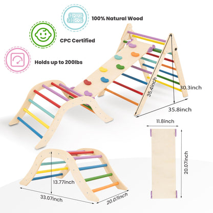 Gardenia Pikler Triangle Set Montessori climbing toys 2-piece rainbow rungs HouseOfZazla on Tampa Home & Garden Store