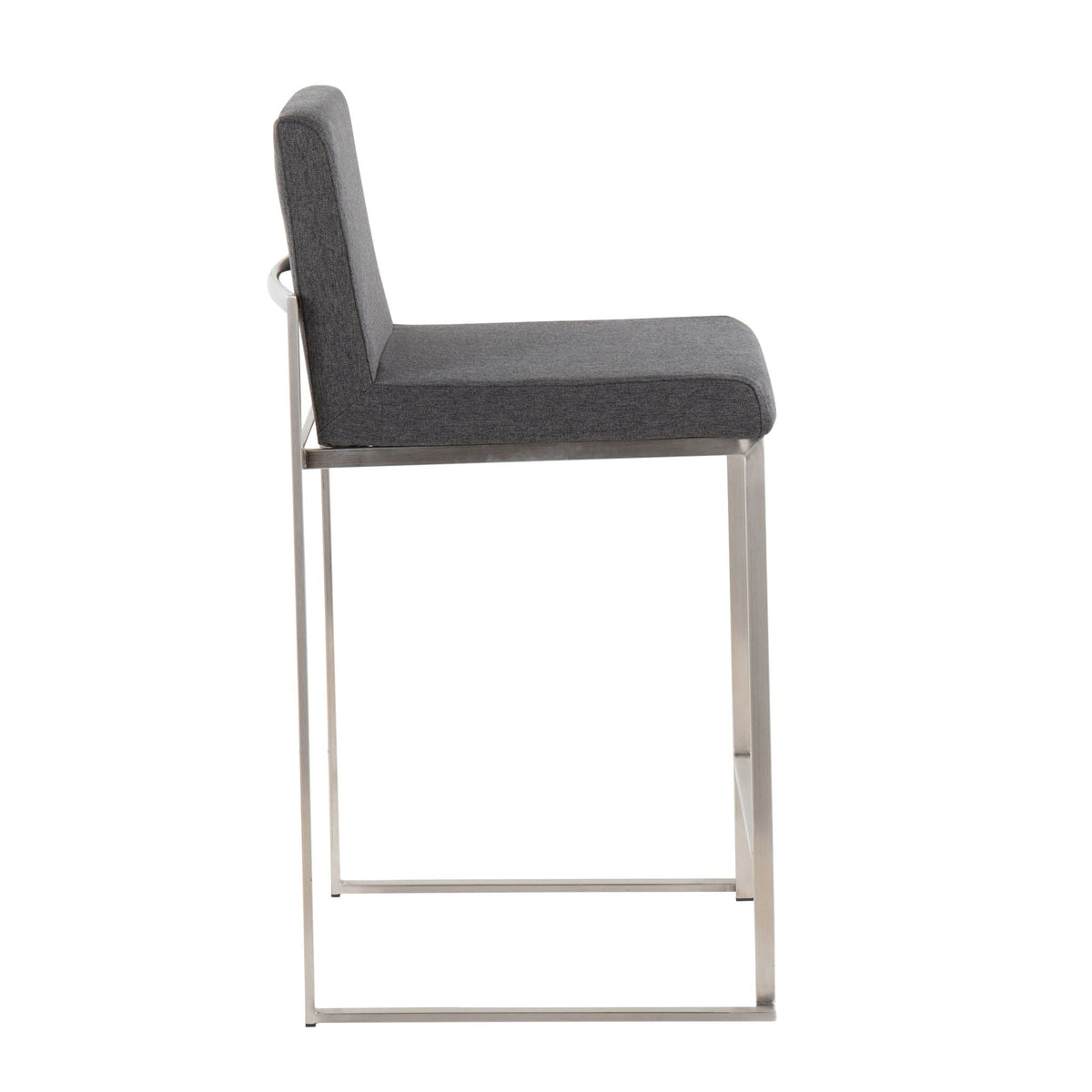 Contemporary high back counter stool with padded gray upholstery and metal frame on Tampa Home & Garden Store