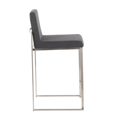 Contemporary high back counter stool with padded gray upholstery and metal frame on Tampa Home & Garden Store