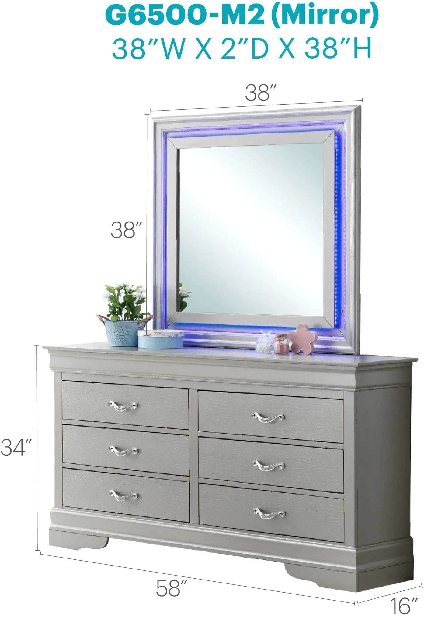 Lorana LED Mirror by Unique Piece Furniture with blue glow on Tampa Home & Garden Store